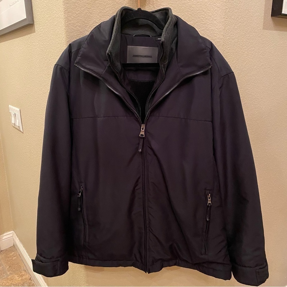JOHNSTON & MURPHY Men Black Zipped Heavy Jacket Size XL